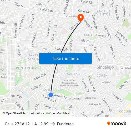 Calle 27f # 12-1 A 12-99 to Fundetec map