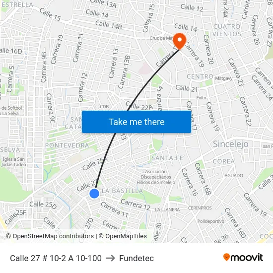 Calle 27 # 10-2 A 10-100 to Fundetec map