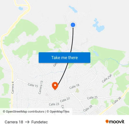 Carrera 18 to Fundetec map