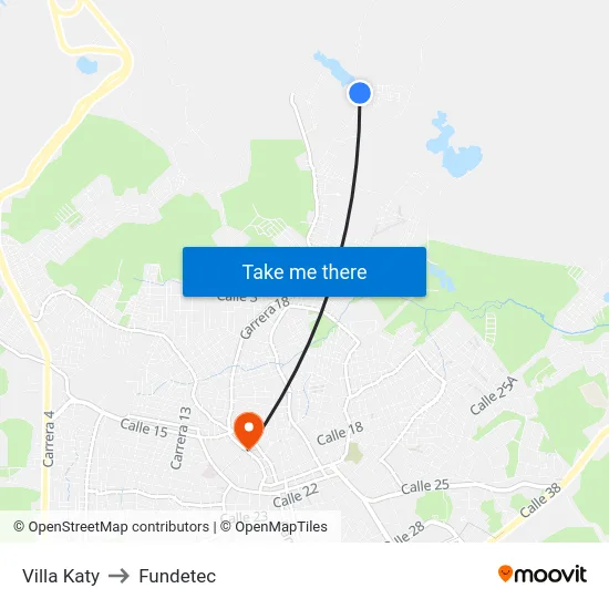 Villa Katy to Fundetec map
