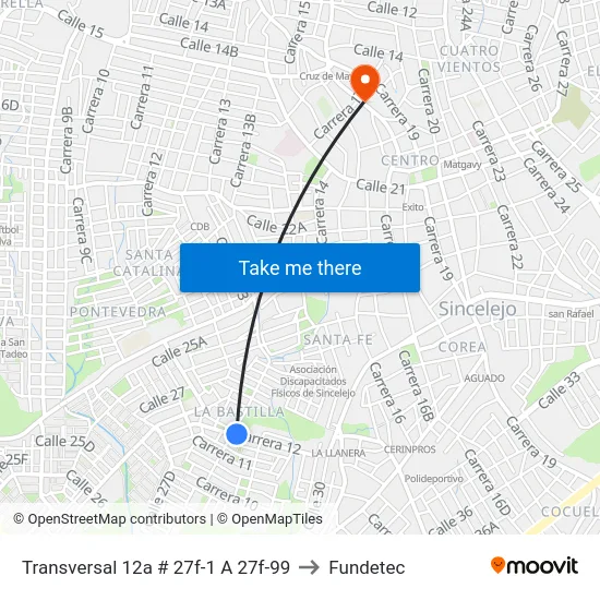 Transversal 12a # 27f-1 A 27f-99 to Fundetec map