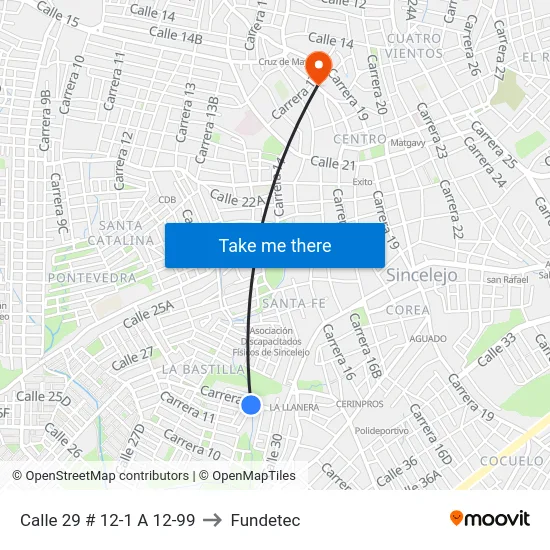 Calle 29 # 12-1 A 12-99 to Fundetec map