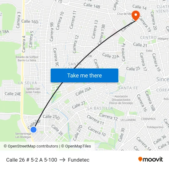 Calle 26 # 5-2 A 5-100 to Fundetec map