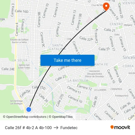 Calle 26f # 4b-2 A 4b-100 to Fundetec map
