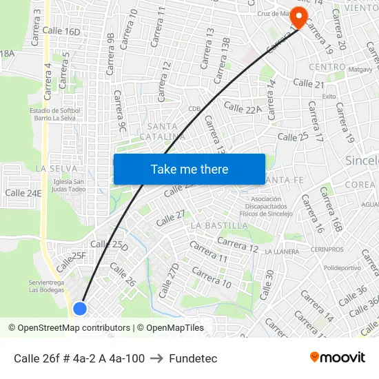 Calle 26f # 4a-2 A 4a-100 to Fundetec map