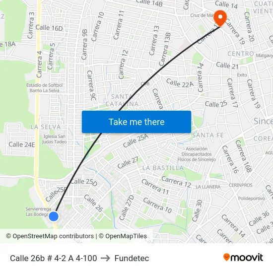 Calle 26b # 4-2 A 4-100 to Fundetec map