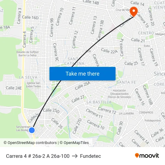 Carrera 4 # 26a-2 A 26a-100 to Fundetec map