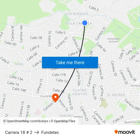 Carrera 18 # 2 to Fundetec map