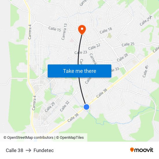 Calle 38 to Fundetec map