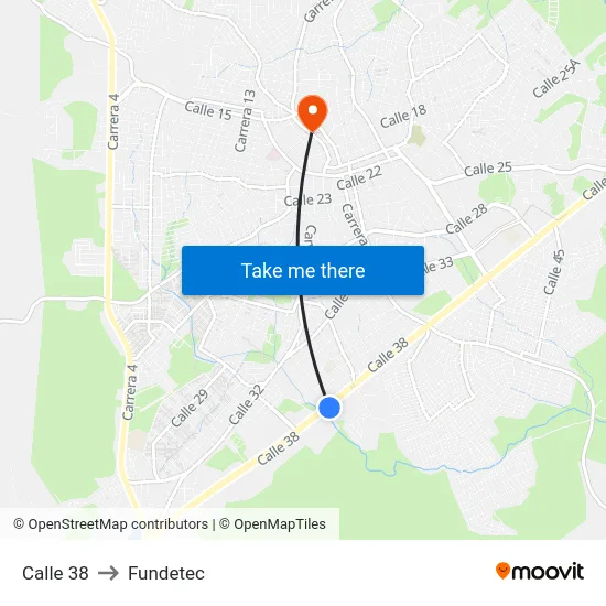 Calle 38 to Fundetec map