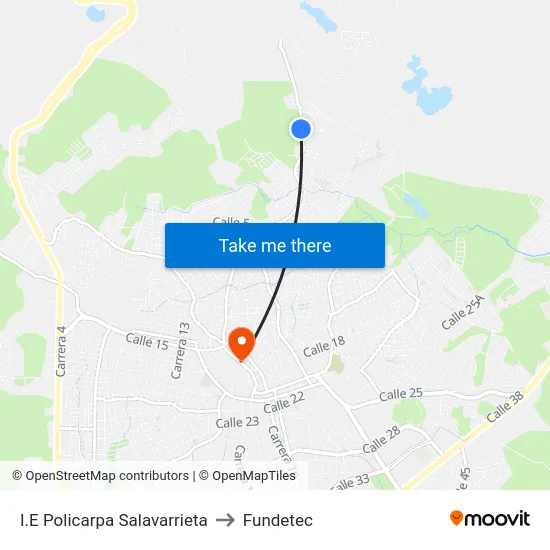 I.E Policarpa Salavarrieta to Fundetec map