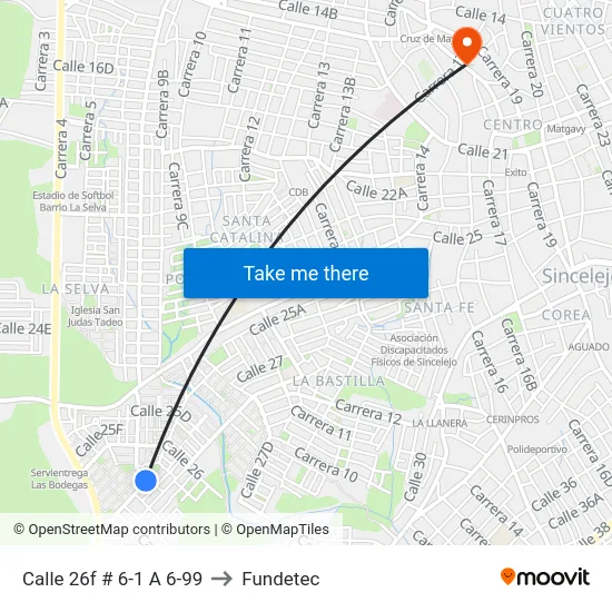 Calle 26f # 6-1 A 6-99 to Fundetec map