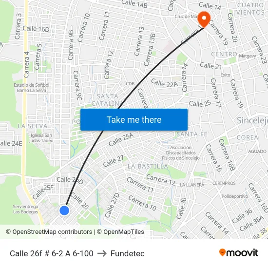 Calle 26f # 6-2 A 6-100 to Fundetec map