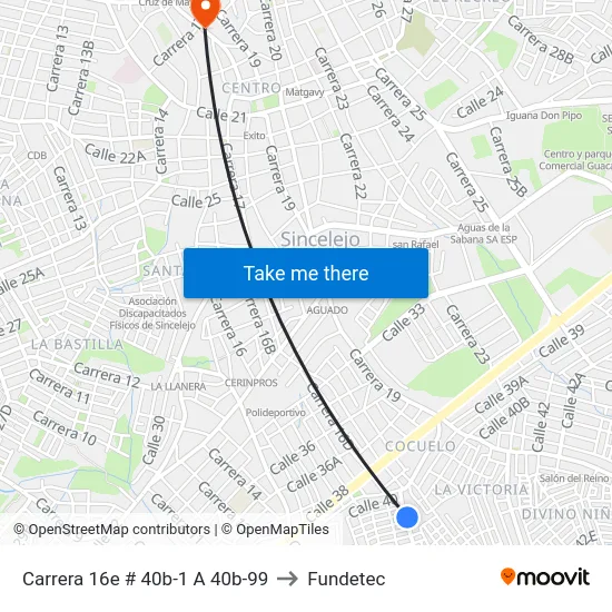 Carrera 16e # 40b-1 A 40b-99 to Fundetec map