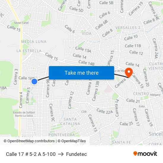 Calle 17 # 5-2 A 5-100 to Fundetec map