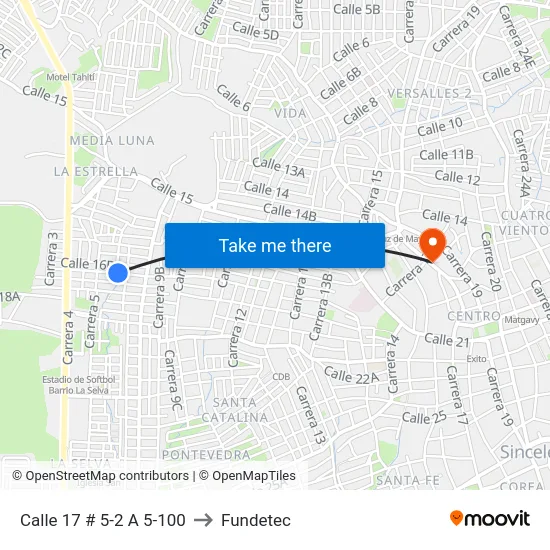 Calle 17 # 5-2 A 5-100 to Fundetec map