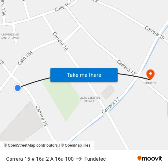 Carrera 15 # 16a-2 A 16a-100 to Fundetec map