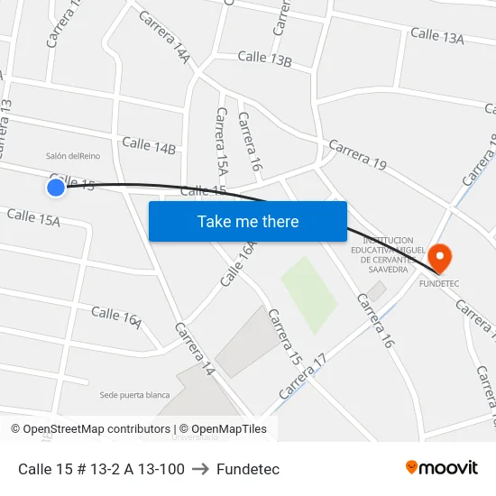 Calle 15 # 13-2 A 13-100 to Fundetec map