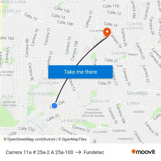 Carrera 11a # 25a-2 A 25a-100 to Fundetec map