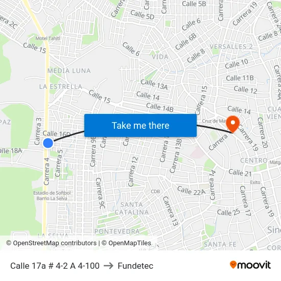 Calle 17a # 4-2 A 4-100 to Fundetec map