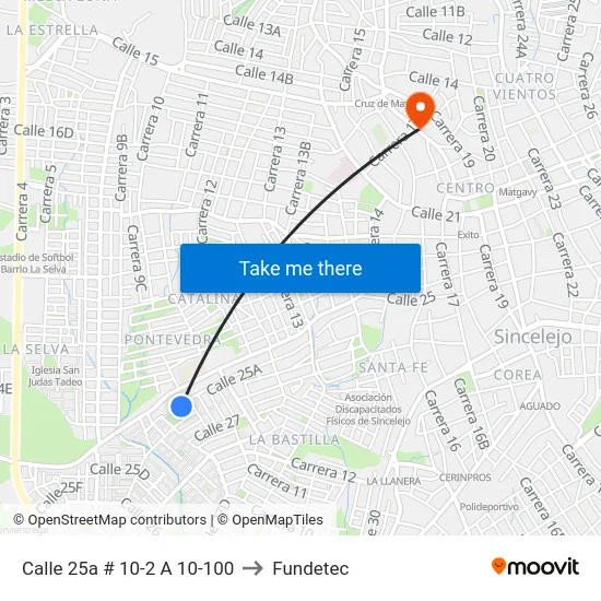Calle 25a # 10-2 A 10-100 to Fundetec map