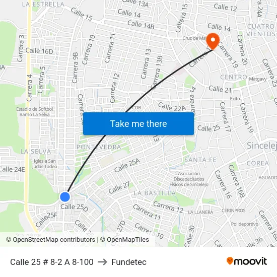 Calle 25 # 8-2 A 8-100 to Fundetec map