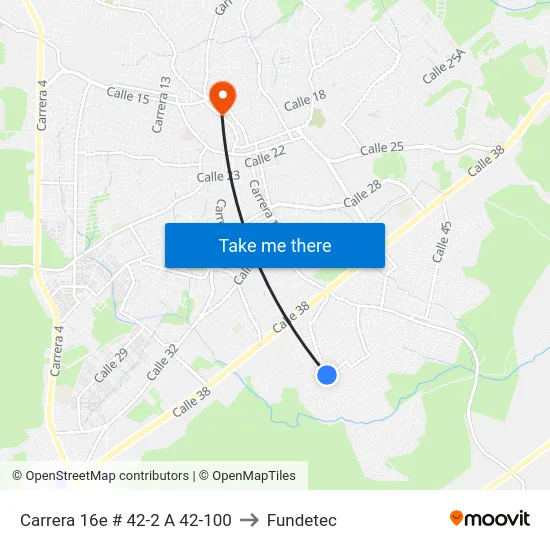 Carrera 16e # 42-2 A 42-100 to Fundetec map