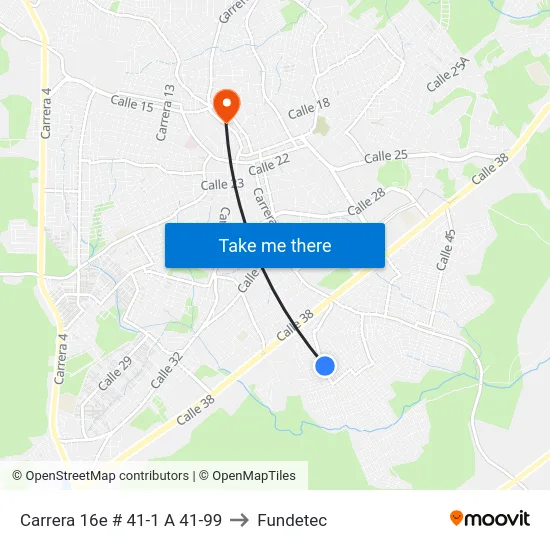 Carrera 16e # 41-1 A 41-99 to Fundetec map