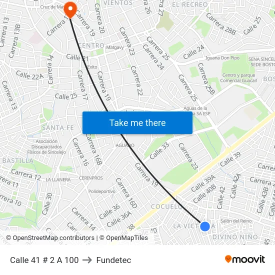 Calle 41 # 2 A 100 to Fundetec map