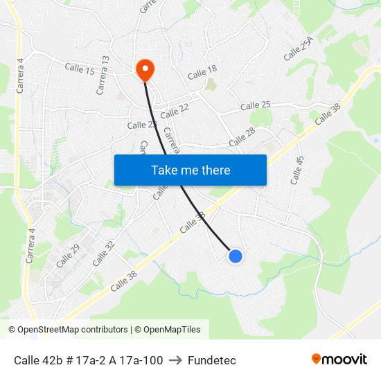 Calle 42b # 17a-2 A 17a-100 to Fundetec map