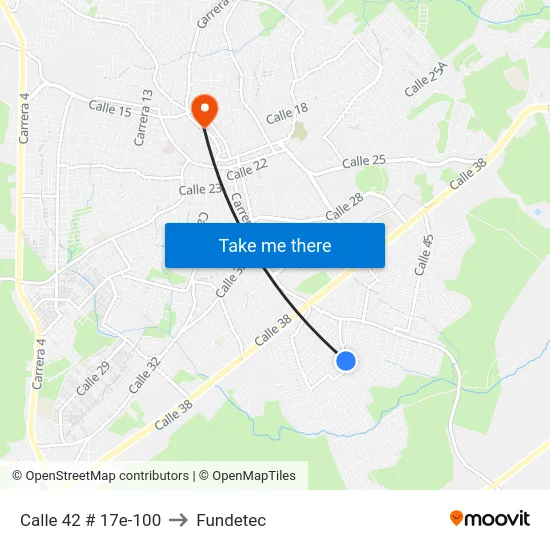 Calle 42 # 17e-100 to Fundetec map