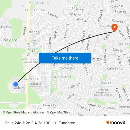 Calle 24c # 2c-2 A 2c-100 to Fundetec map