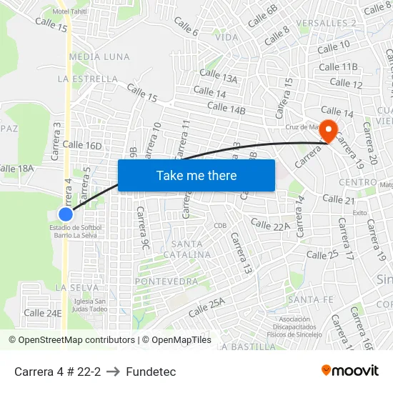 Carrera 4 # 22-2 to Fundetec map