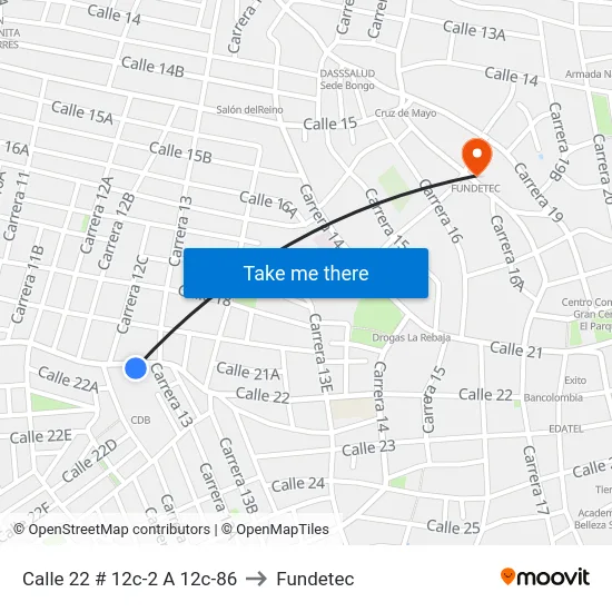 Calle 22 # 12c-2 A 12c-86 to Fundetec map