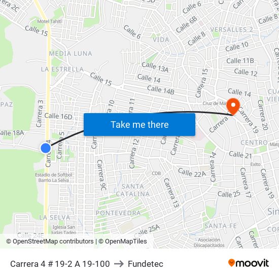 Carrera 4 # 19-2 A 19-100 to Fundetec map