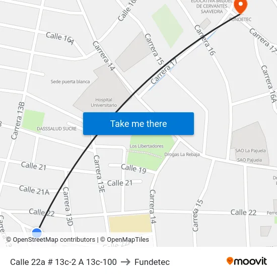 Calle 22a # 13c-2 A 13c-100 to Fundetec map