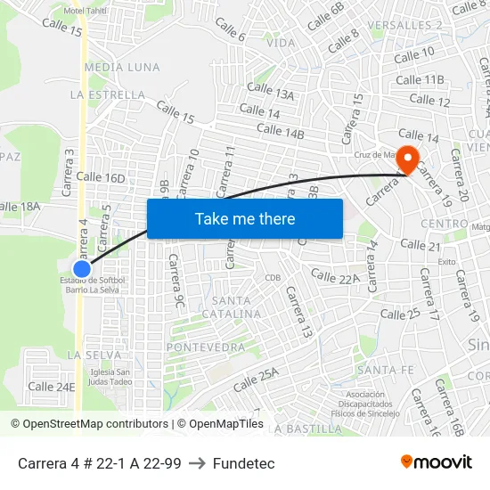 Carrera 4 # 22-1 A 22-99 to Fundetec map