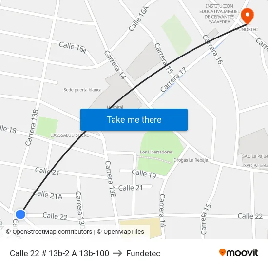 Calle 22 # 13b-2 A 13b-100 to Fundetec map
