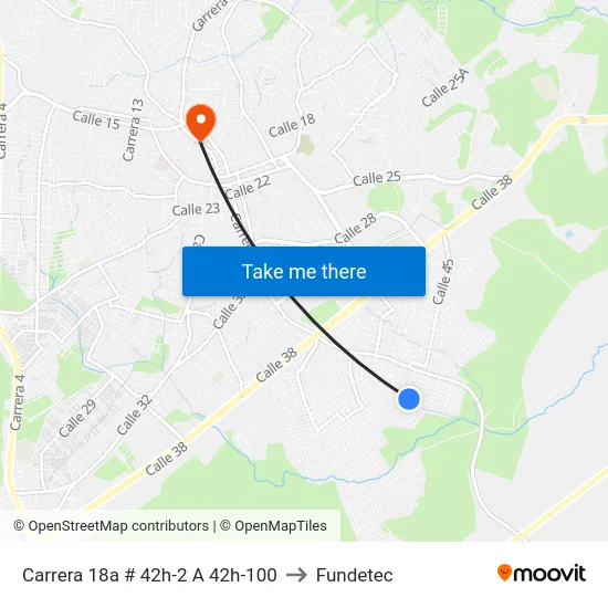 Carrera 18a # 42h-2 A 42h-100 to Fundetec map