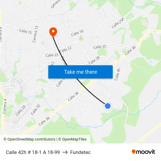 Calle 42h # 18-1 A 18-99 to Fundetec map