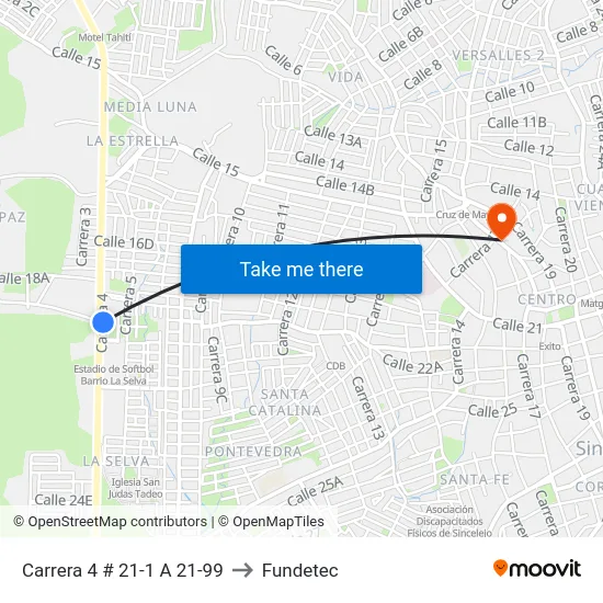 Carrera 4 # 21-1 A 21-99 to Fundetec map