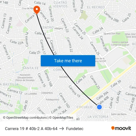 Carrera 19 # 40b-2 A 40b-64 to Fundetec map