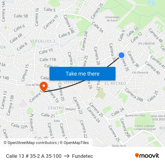 Calle 13 # 35-2 A 35-100 to Fundetec map