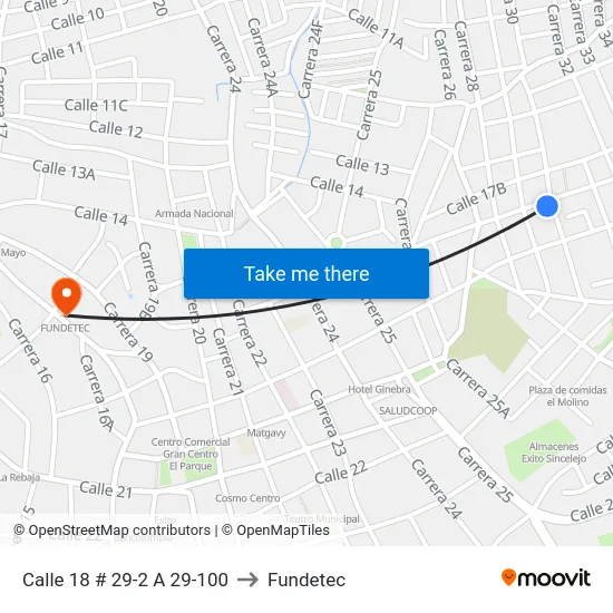 Calle 18 # 29-2 A 29-100 to Fundetec map