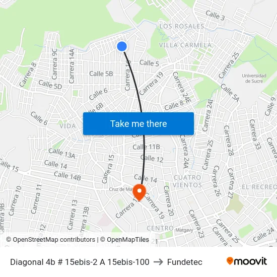 Diagonal 4b # 15ebis-2 A 15ebis-100 to Fundetec map