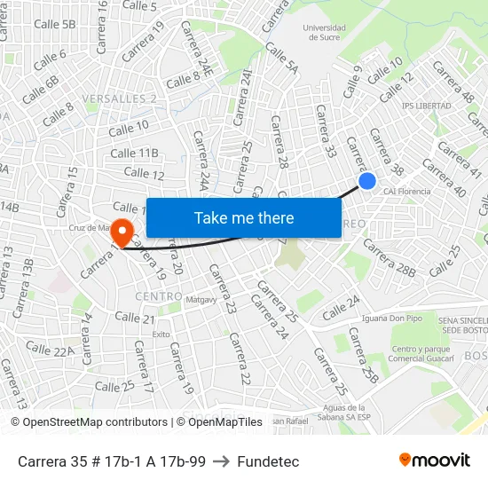 Carrera 35 # 17b-1 A 17b-99 to Fundetec map