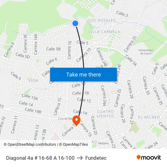 Diagonal 4a # 16-68 A 16-100 to Fundetec map