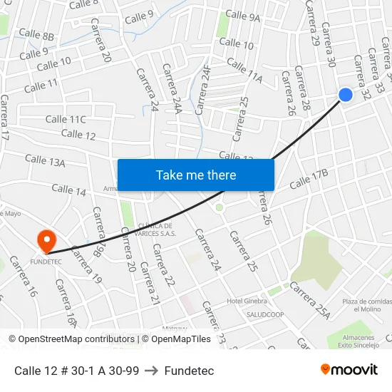 Calle 12 # 30-1 A 30-99 to Fundetec map