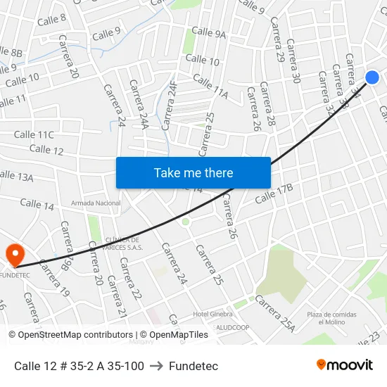Calle 12 # 35-2 A 35-100 to Fundetec map
