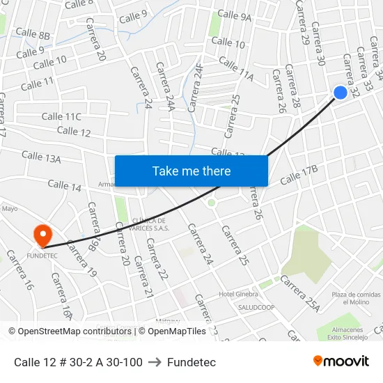 Calle 12 # 30-2 A 30-100 to Fundetec map